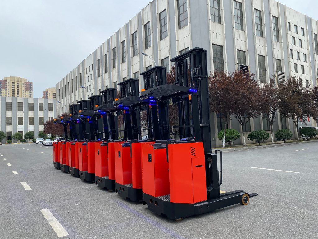 Stand on warehouse reach truck